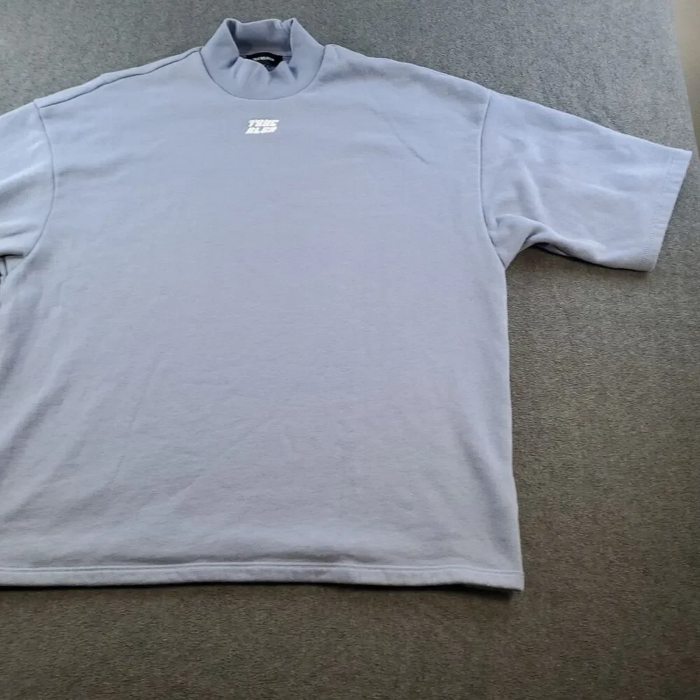 True Religion Mock Neck Oversized Shirt Mens Size Large Blue Fleece Lining